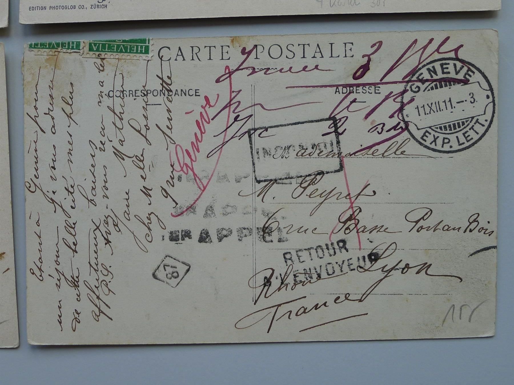 Tutti i francobolli: 1908-1916, vier Postkarten mit bildseitiger Frankatur – Usato da Sursee venduto da Luzernerraute 5