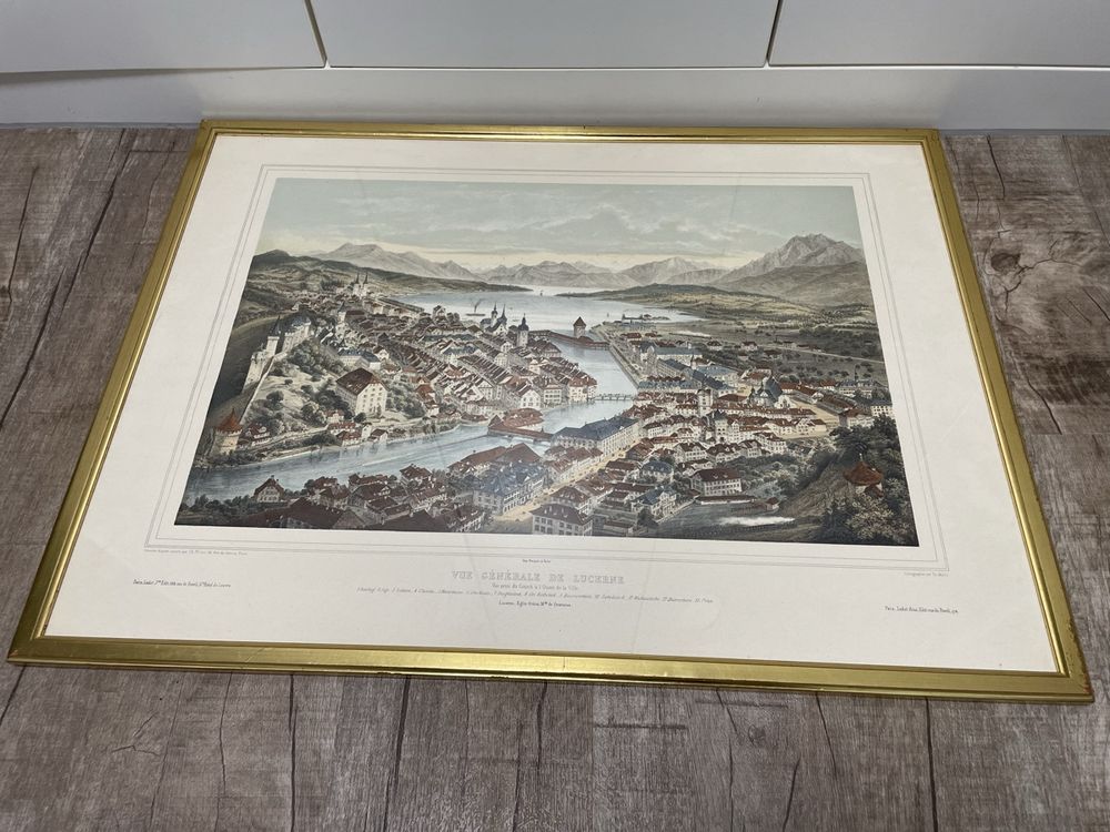 Lithographie Ancienne Encadrée – Vue Générale De Tours Par Deroy (Imp Lemer)