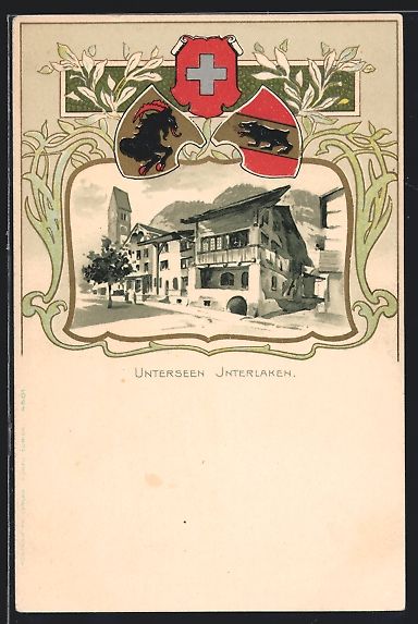 Ansichtskarten: Litho Unterseen /Interlaken, Wohnhäuser – Gebraucht aus Berlin von bartko-reher