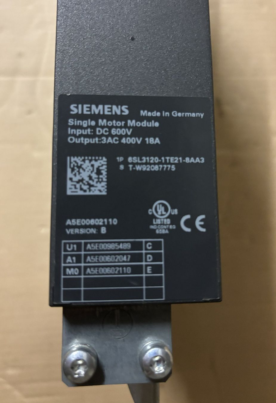 Siemens Componenti elettronici: Siemens Sinamics 6SL3120-1TE21-8AA3 – Usato da Sins venduto da 3985schluckti 1