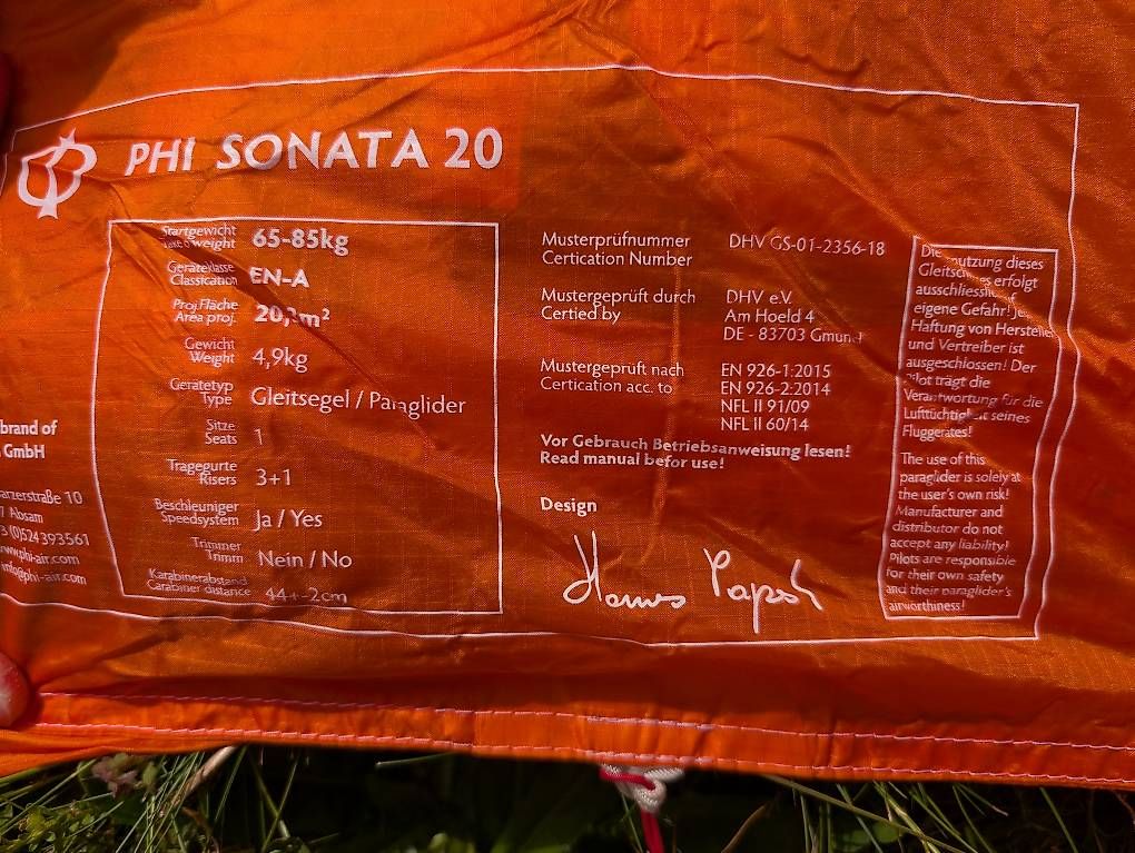 Phi Flug- & Drachensport: Gleitschirm Phi Sonata – Gebraucht aus Gümligen von Tsalem 1