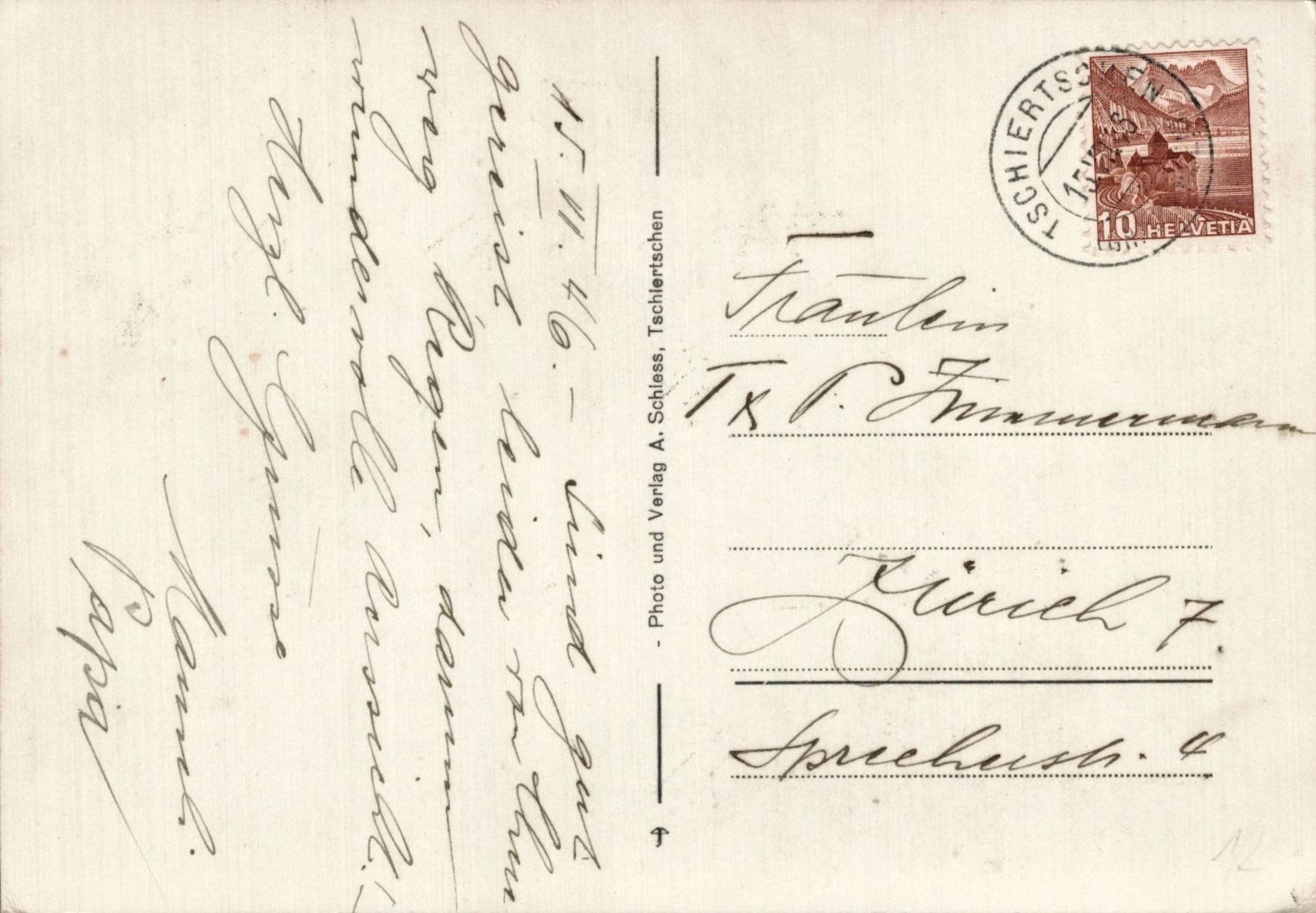 Cartoline postali: Alte Ansichtskarte Tschlertschen, gel. 1946 – Usato da Luzern venduto da Kartenansicht 1