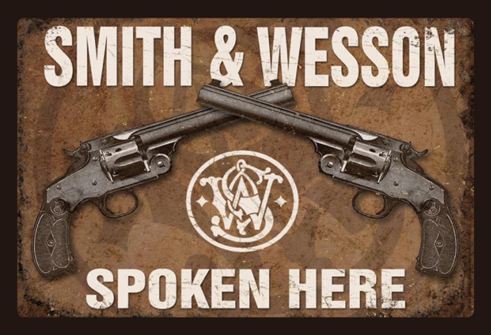 Insegne: Blechschild-SMITH&WESSON-SPOKEN HERE – Nuovo e nell'imballaggio originale da Rupperswil venduto da big-one-sale
