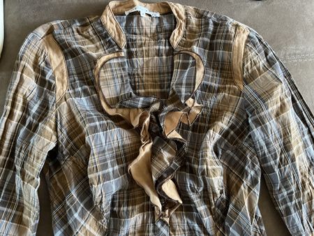 Chemise carreaux cintré beige/brun froissé Patrice Bréal 36