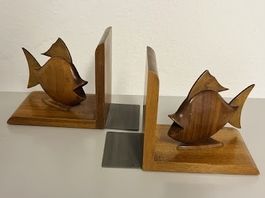 Vintage Buchstützen Holz "Fisch" – Mid Century – 60er/70er