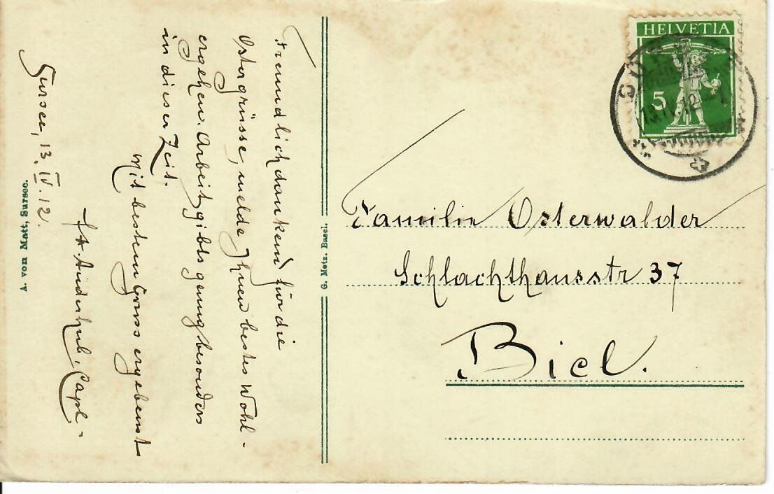 Ansichtskarten: Sursee  1912 – Gebraucht aus Hochdorf von Ziegel-16 1