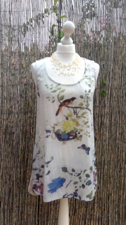 Top Tunique beige motifs oiseau MADDISON, taille M