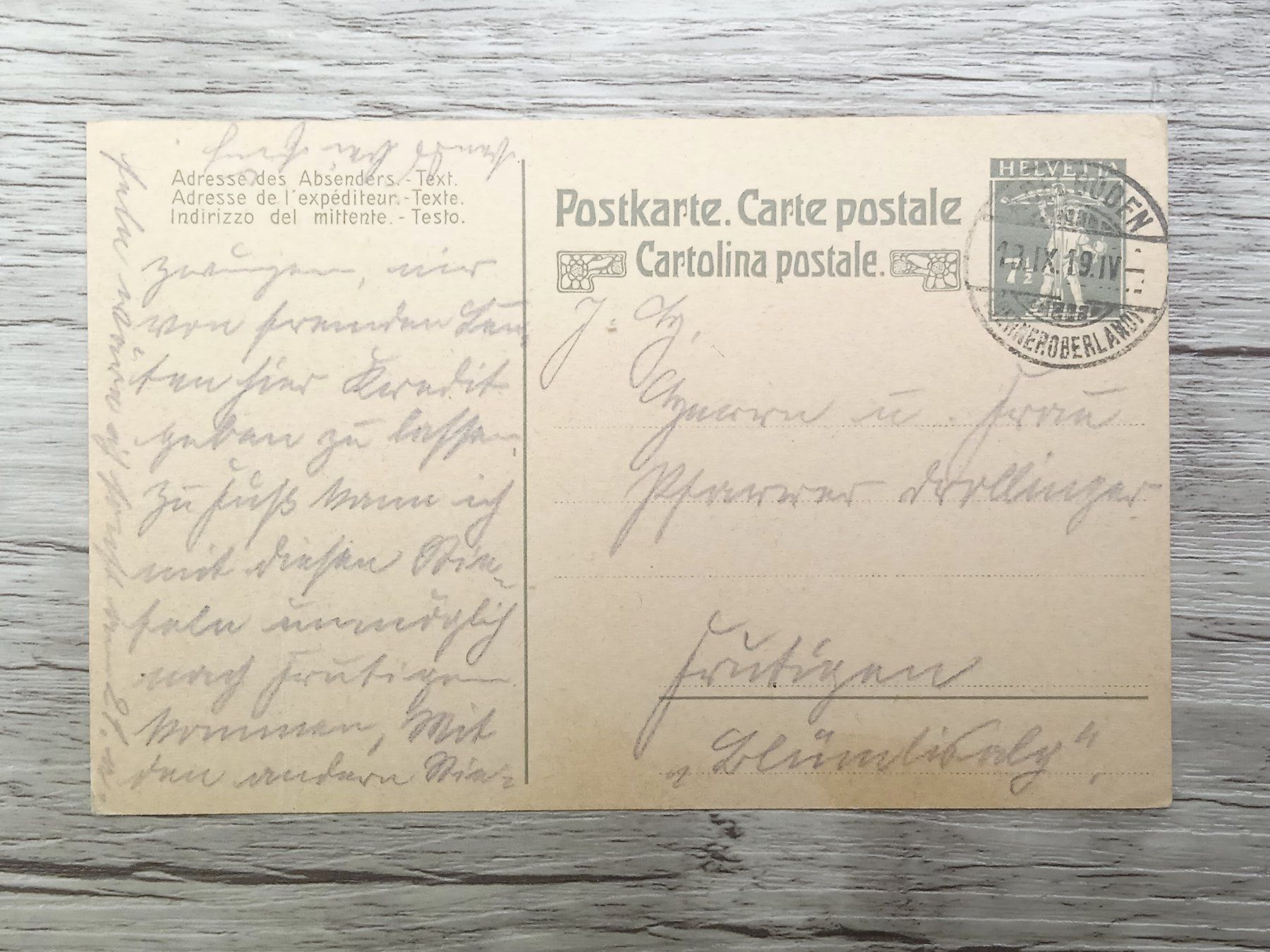 Tutti i francobolli: TR52 Carte Postale + Timbre Suisse 1919 – Usato da Cousset venduto da Patrick_Collections