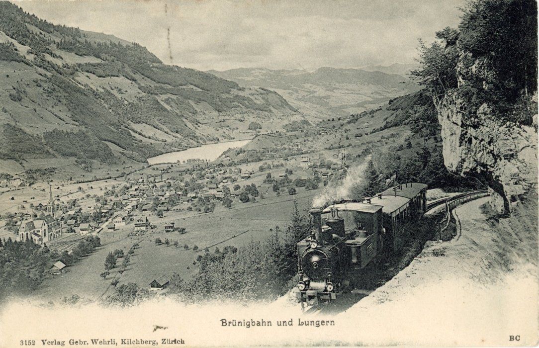Cartoline postali: Lungern   BE  mit Brünig-Dampfeisenbahn    ca.  1 9 0 0 – Usato da Brig venduto da Valcards54