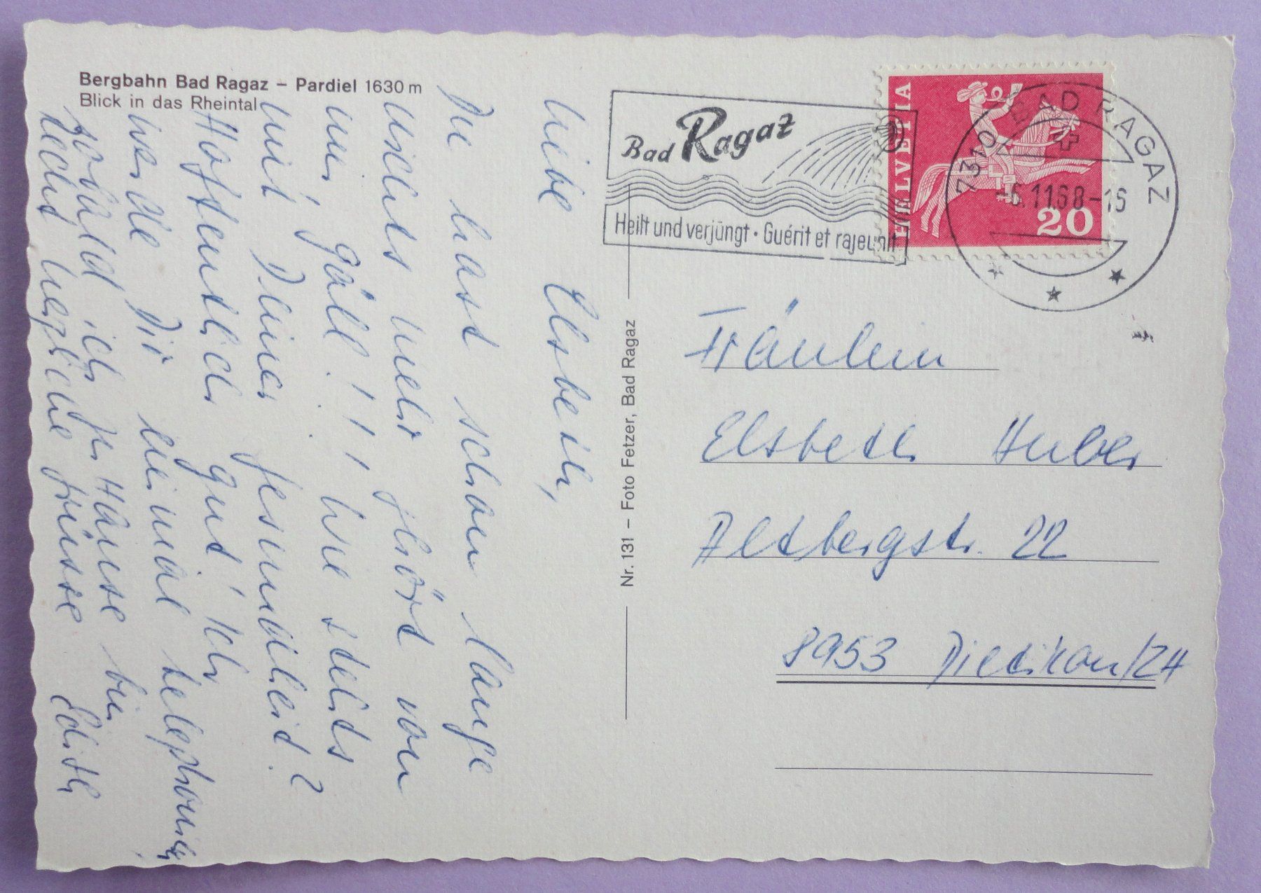Cartoline postali: Bergbahn Bad Ragaz - Pardiel 1630 m – Usato da Fétigny venduto da Billy2miny 1