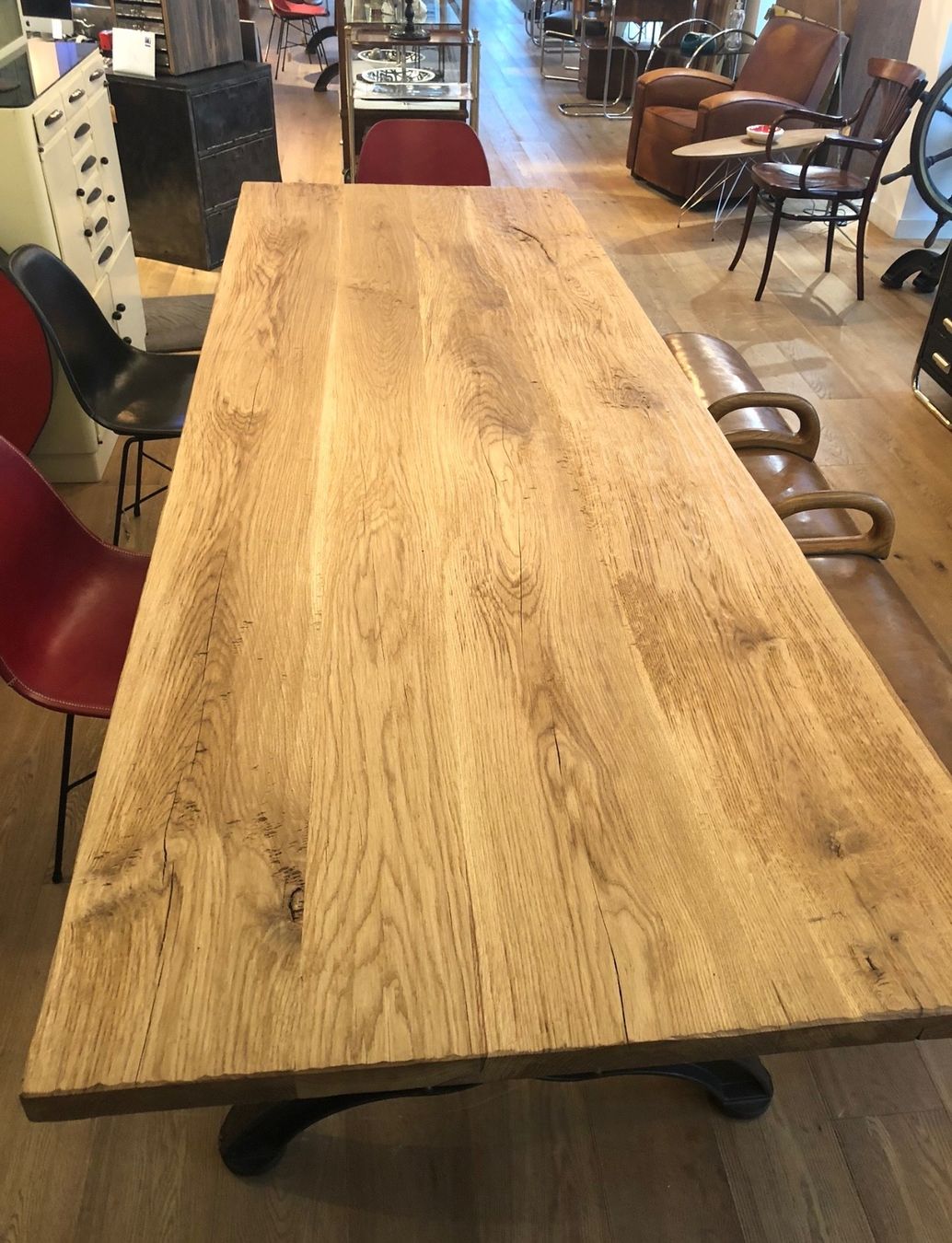 Set di tavolo e panche: Esstisch Eiche 280x96cm mit 6 Stühlen Echtleder Schwarz – Usato da Wilen b. Wollerau venduto da Aritt 1