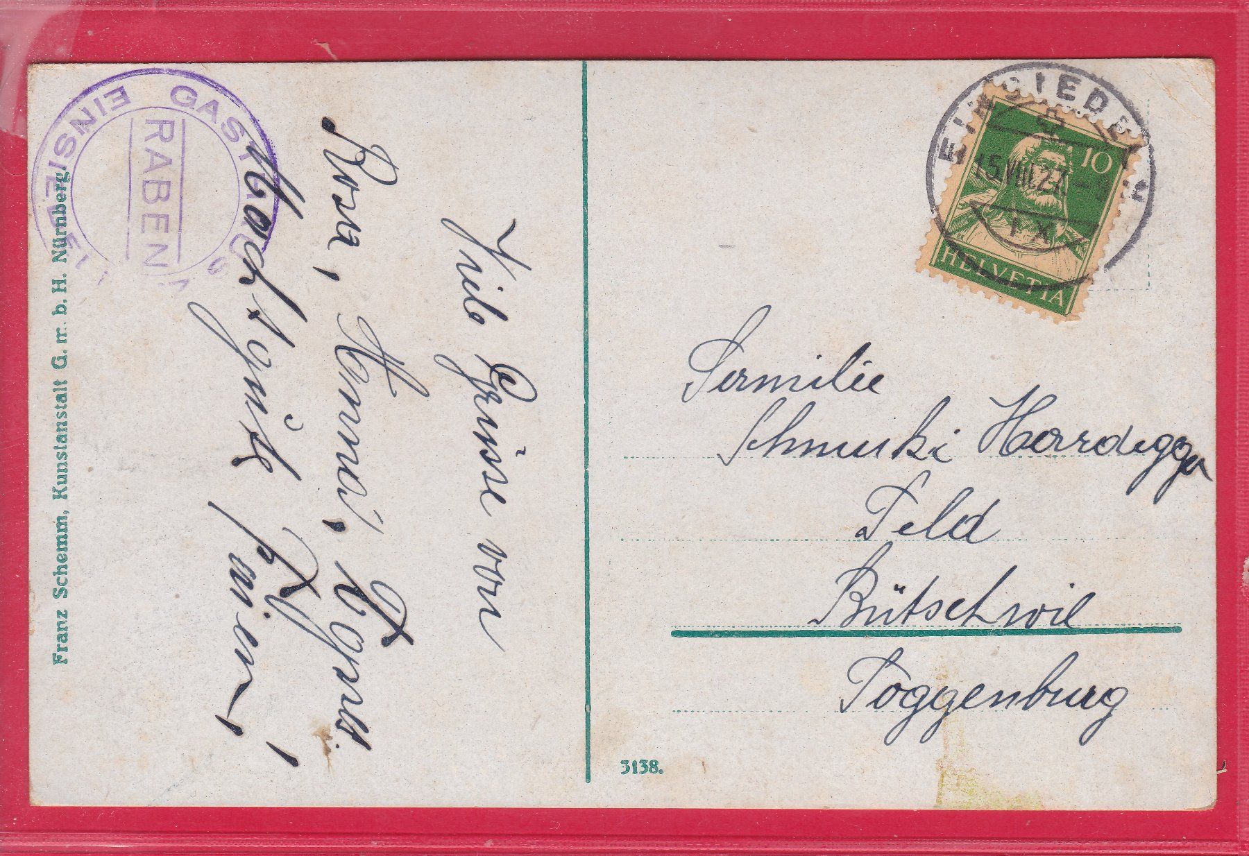 Cartoline postali: GRUS AUS MARIA EINSIEDELN, 15.8.1927 – Usato da Oberrieden venduto da Gebirgsstelze 1