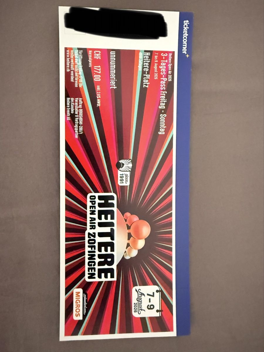 Billets: Heitere 3-Tagespass – D'occasion à Sursee par fab_rf88
