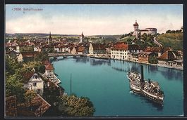Schaffhausen, Uferpartie mit Burg und Da