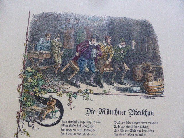 Xilografie: Basel,Eisinger,Bier-Buffets,Bierschau München,Kleinmichel – Usato da Lausen venduto da liesfisch 2
