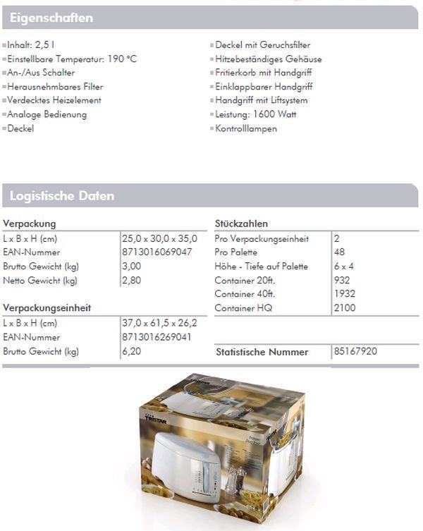 Elettrodomestici da cucina: Fritteuse 2,5L Inhalt - FR-6904 – Nuovo e nell'imballaggio originale da Opfikon venduto da Trodat5430 2