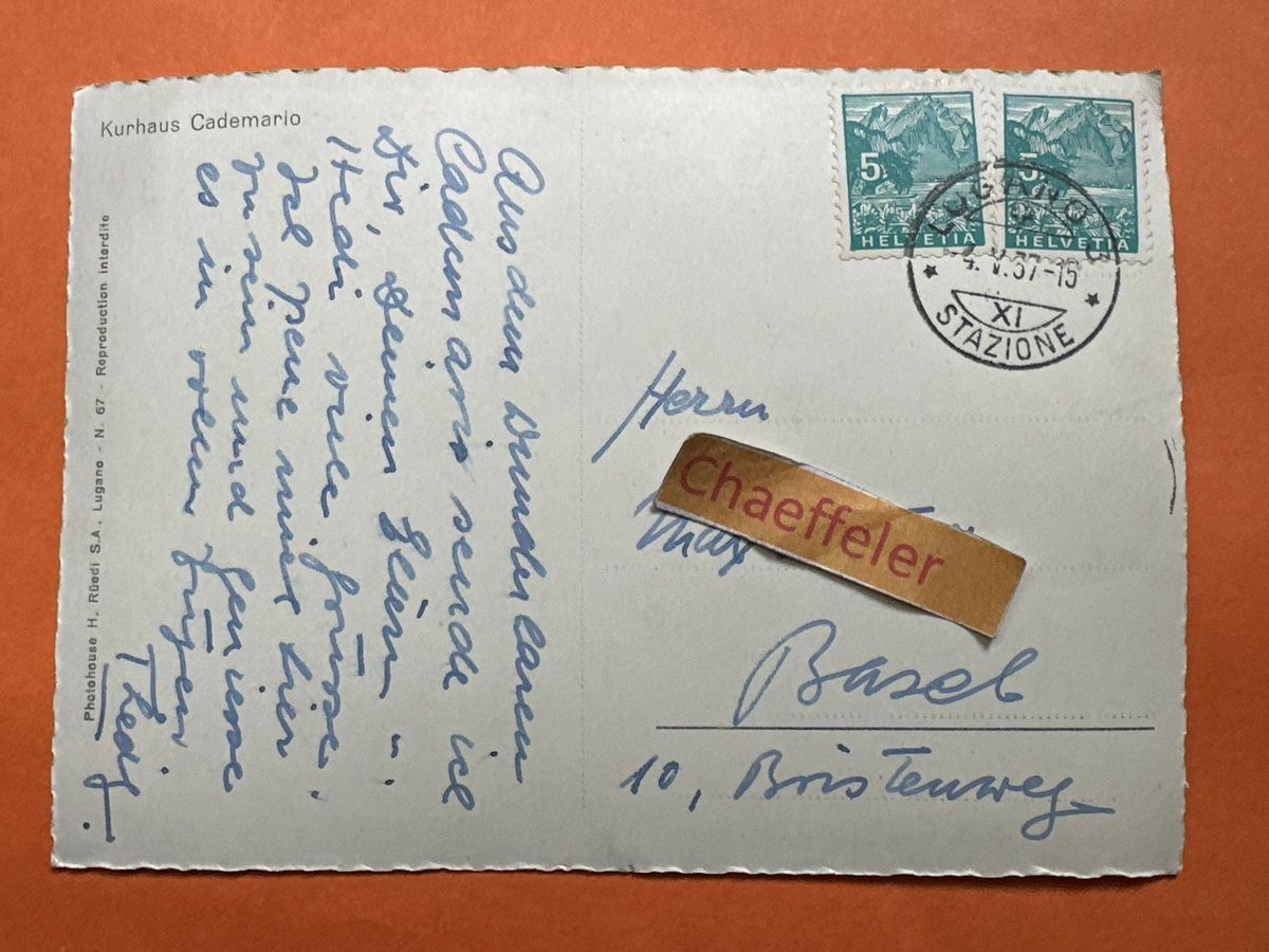 Cartoline postali: 1937 Kurhaus Cademario. – Usato da Zürich venduto da Chaeffeler 1