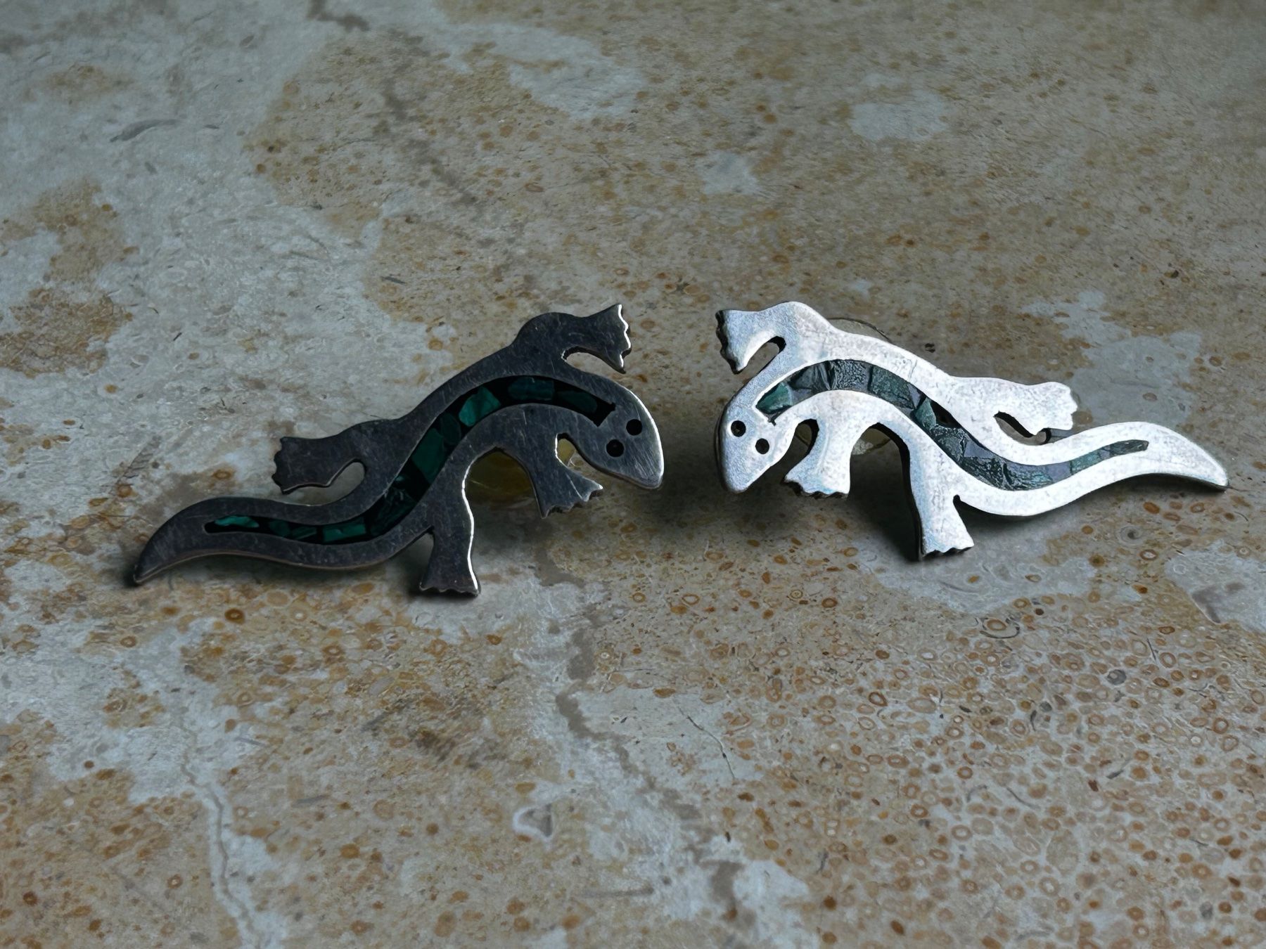 Ohrringe & -stecker: Gecko-Ohrringe Malachit Silber (gross) – Gebraucht aus Dittingen von Bijoubelle 4
