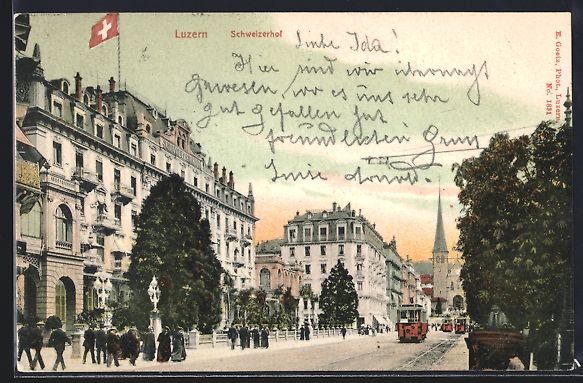 Cartoline postali: AK Luzern, Schweizerhof und Strassenbahn – Usato da Berlin venduto da bartko-reher