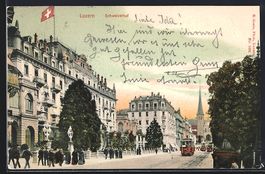 AK Luzern, Schweizerhof und Strassenbahn