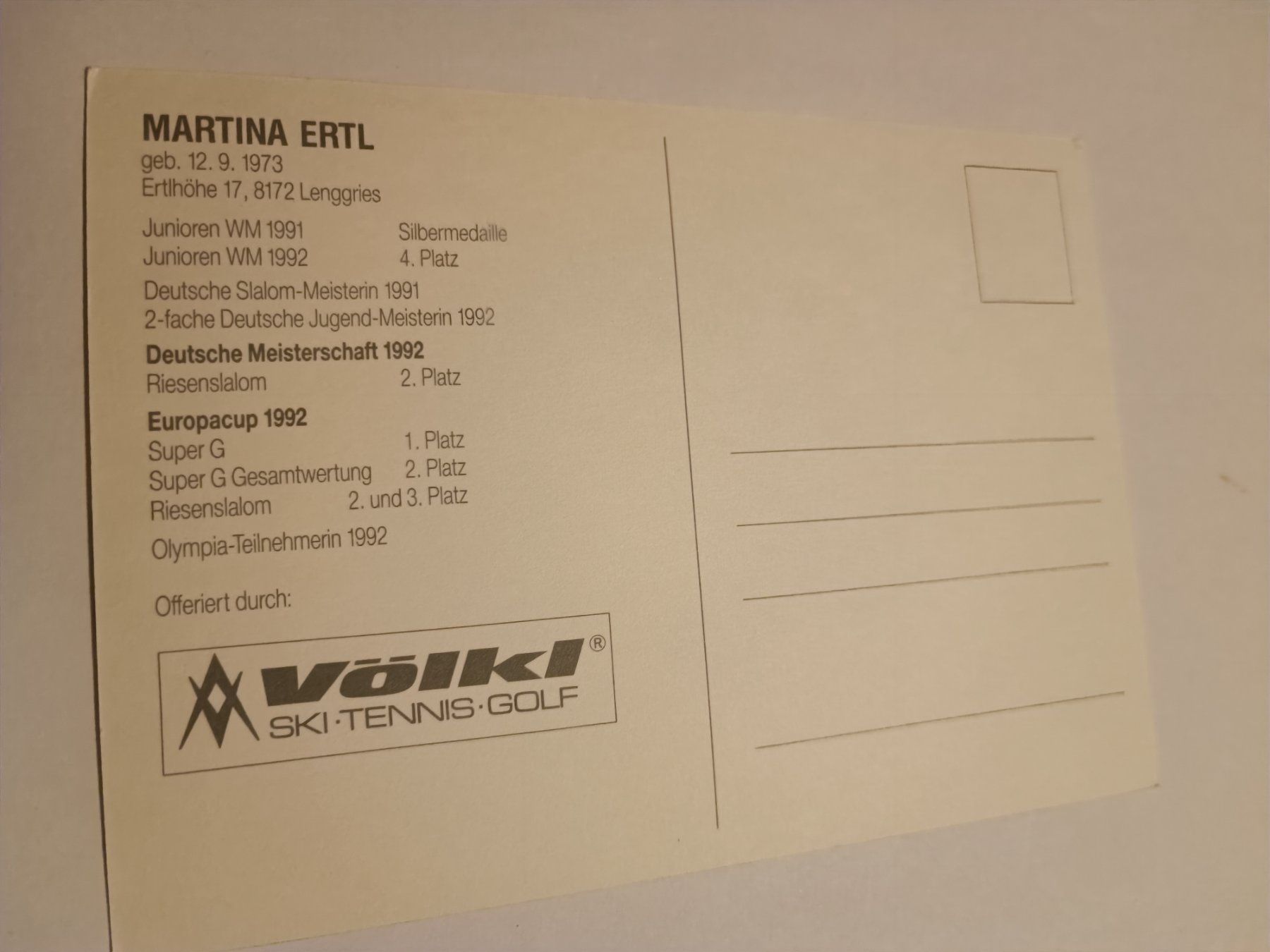 Autografi: Martina Ertl - handsigniert – Usato da Menziken venduto da Artographs 1