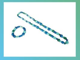 Schmuck-Set Halskette und Armband Holzperlen Blau und Grün