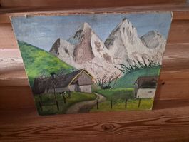 Ölgemälde, Berglandschaft mit Haus, Original Gemälde