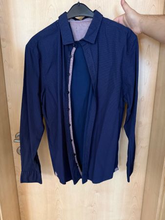 Chemise homme bleu marine à pois manches longues état bon