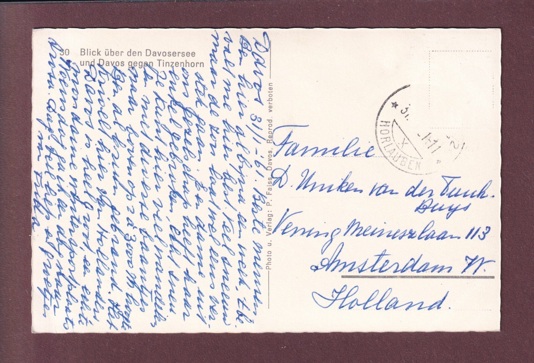 Cartoline postali: Davos - DAVOSERSEE - 1961 – Usato da Pully venduto da nicecards 1