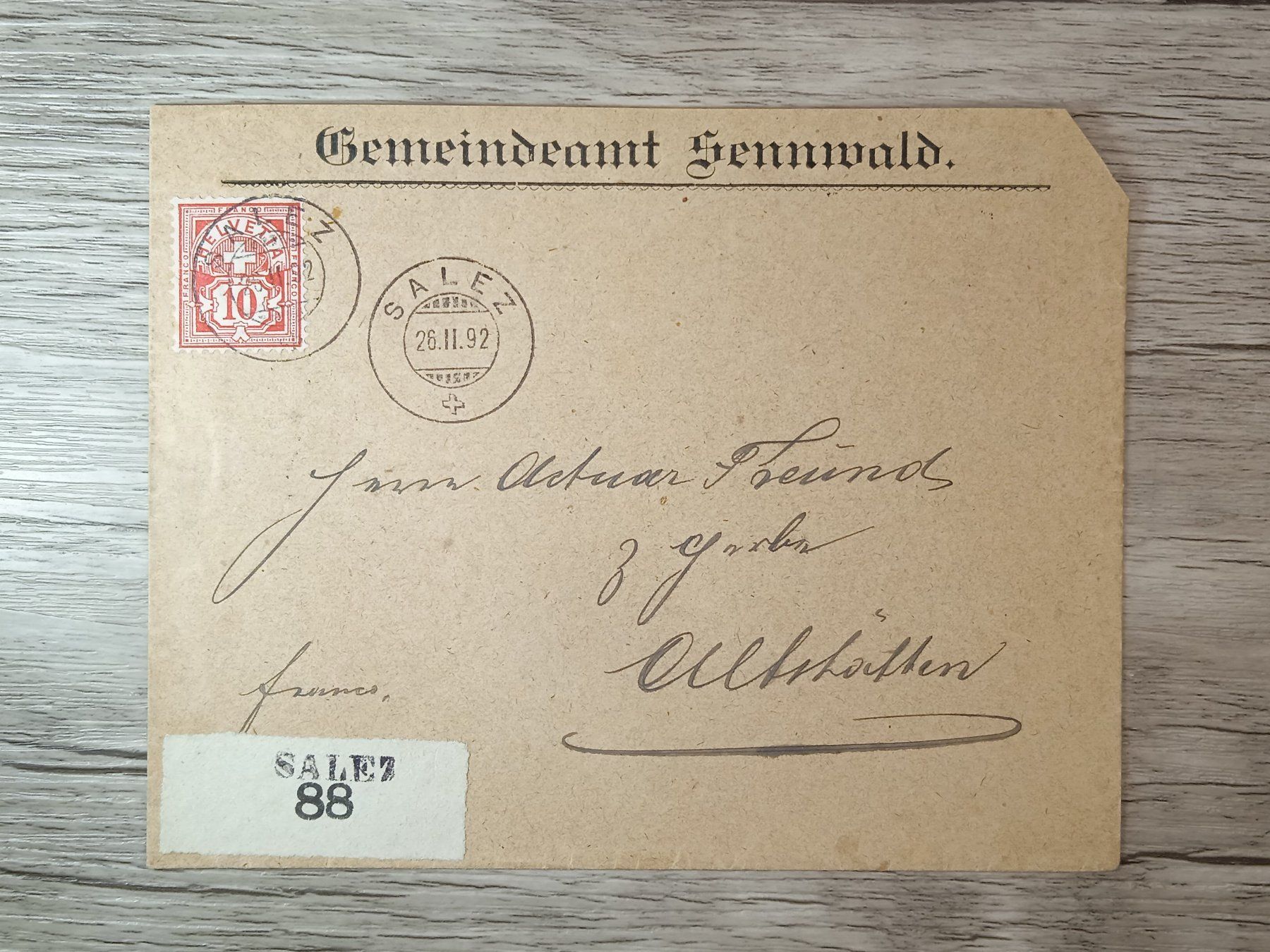 Tutti i francobolli: TR48 Enveloppe + Timbre Suisse 1892 – Usato da Cousset venduto da Patrick_Collections