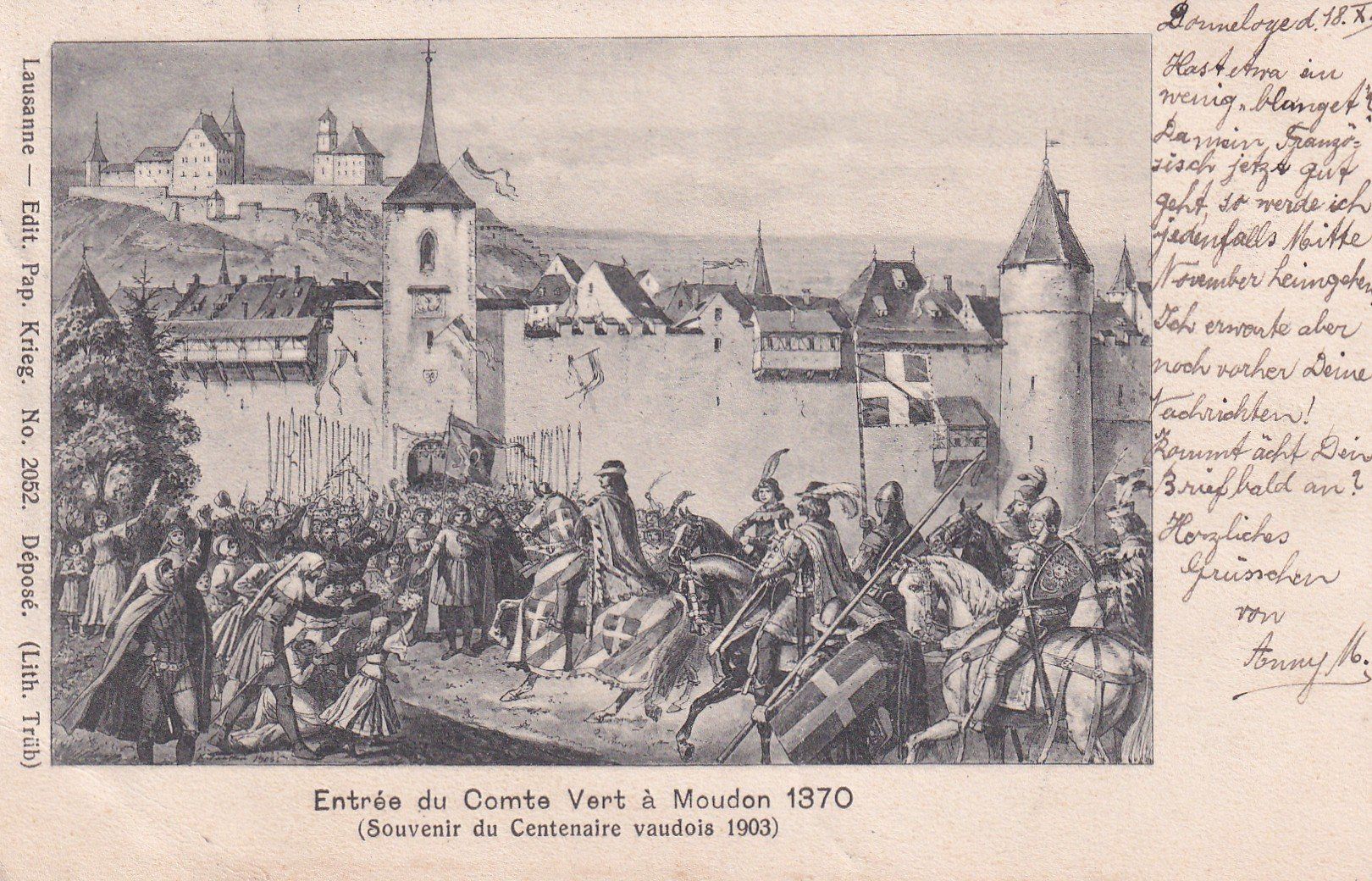 Cartoline postali: Entrée du Comte Vert à Moudon 1370  1903 – Usato da Cormoret venduto da Pascalll2001