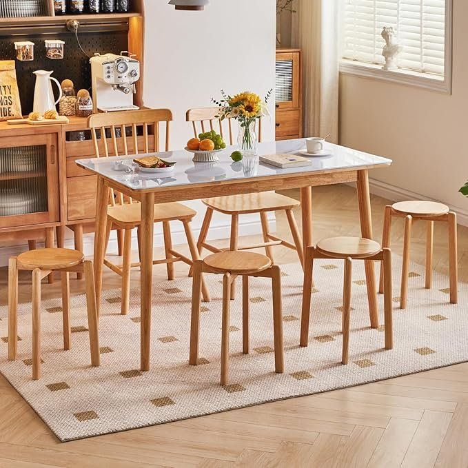 Sgabelli: 4  Holz Barhocker rund Sitzhocker stapelbar Esszimmerhocker – Nuovo e nell'imballaggio originale da Herisau venduto da Serenco 1