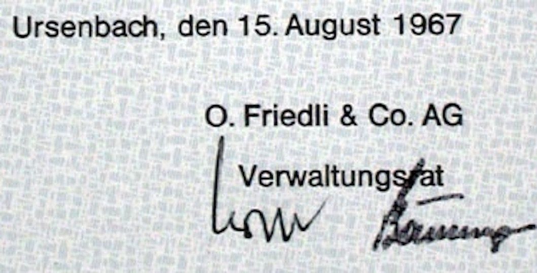 Documenti: O. Friedli & Co. AG Ursenbach - 1967 – Usato da Solothurn venduto da Sgasche 1