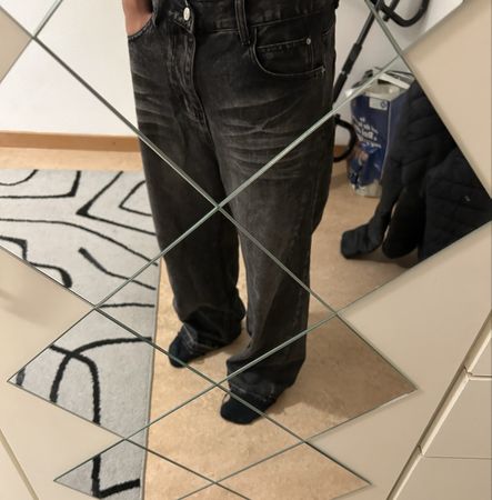Damen Jeans weit geschnitten schwarz grau gewaschen baggy