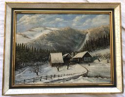 Ölgemälde Winterlandschaft mit Bergen - signiert Brauner