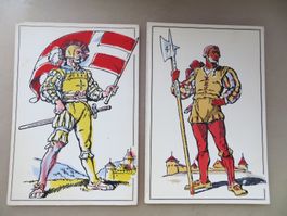 2 Karten Eidg. Hellebardier und Fahnenträger Marignano 1515