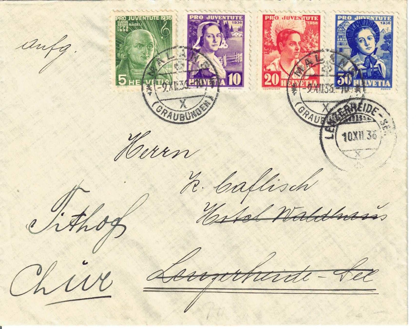 Tutti i francobolli: Pro Juventute 1936, Satz auf Brief – Usato da Olten venduto da Pjotr8