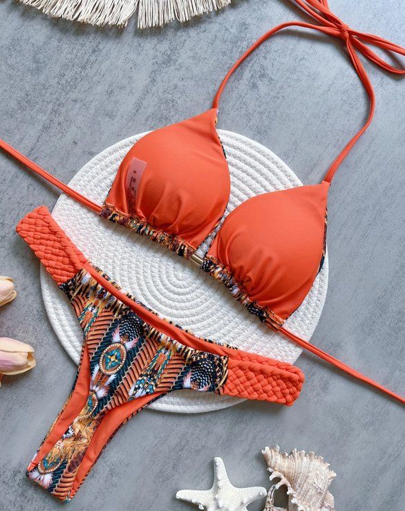 Costumi da bagno & Bikini: Orangefarbener Badeanzug mit Aztekenmuster 2025 S M L – Nuovo e nell'imballaggio originale da Lausanne venduto da MONO-SELECTION 1