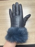 Gants en cuir bleu avec fourrure naturelle – Taille M