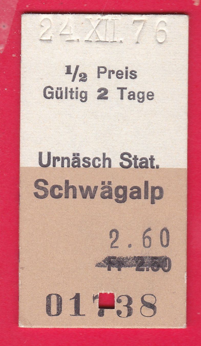 Biglietti: KARTON BILLETT, BUS, URNÄSCH - SCHWÄGALP, EINFACH, HALBTAX – Usato da Oberrieden venduto da Gebirgsstelze