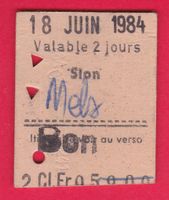 KARTON BILLETT, SION - MELS, 2.KLASSE, EINFACH