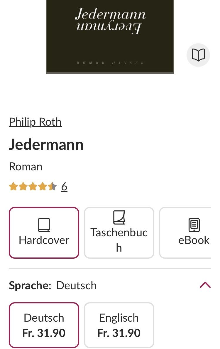 Libri: Philip Roth: Jedermann – Usato da Buchs AG venduto da Allerleis 1