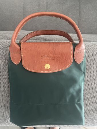 Sac Longchamp Le Pliage Type L vert cuir marron 