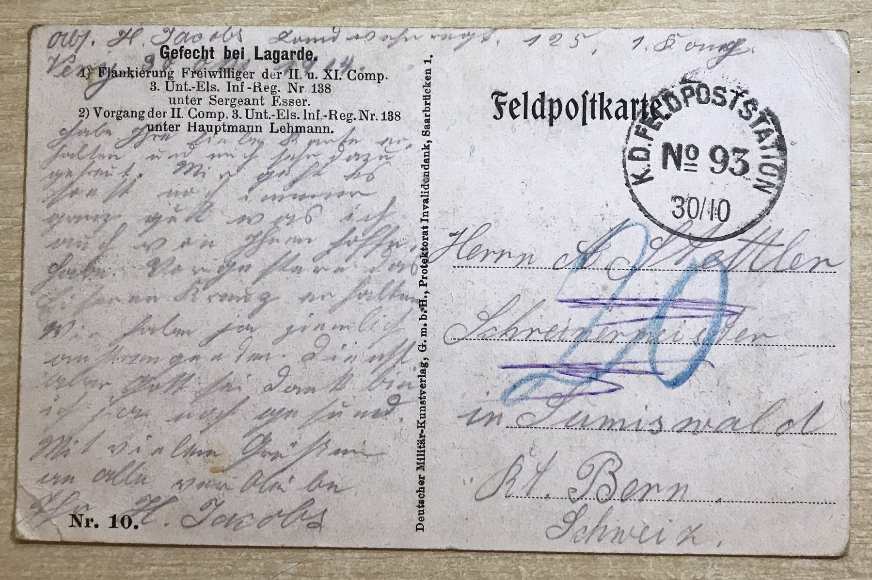 Cartoline postali: FELDPOSTKARTE GEFECHT BEI LAGARDE – Usato da Ostermundigen venduto da Kari1937 1