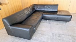 Schwarzes Eck-Ledersofa