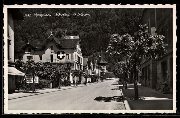 Cartoline postali: Meiringen, Dorfteil mit Kirche u. Hotel  – Usato da Berlin venduto da bartko-reher