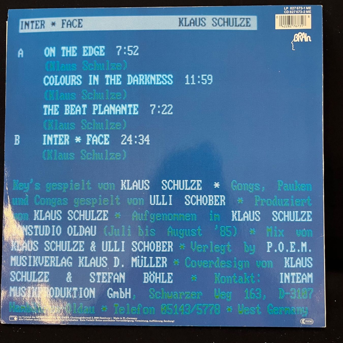 Dischi in vinile: Klaus Schulze / Inter * Face – Usato da St.Gallen venduto da Out-take 1