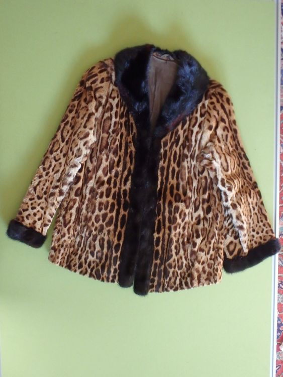 Vintage Leopard Fell Jacke mit Nerzkragen, warm für Winter