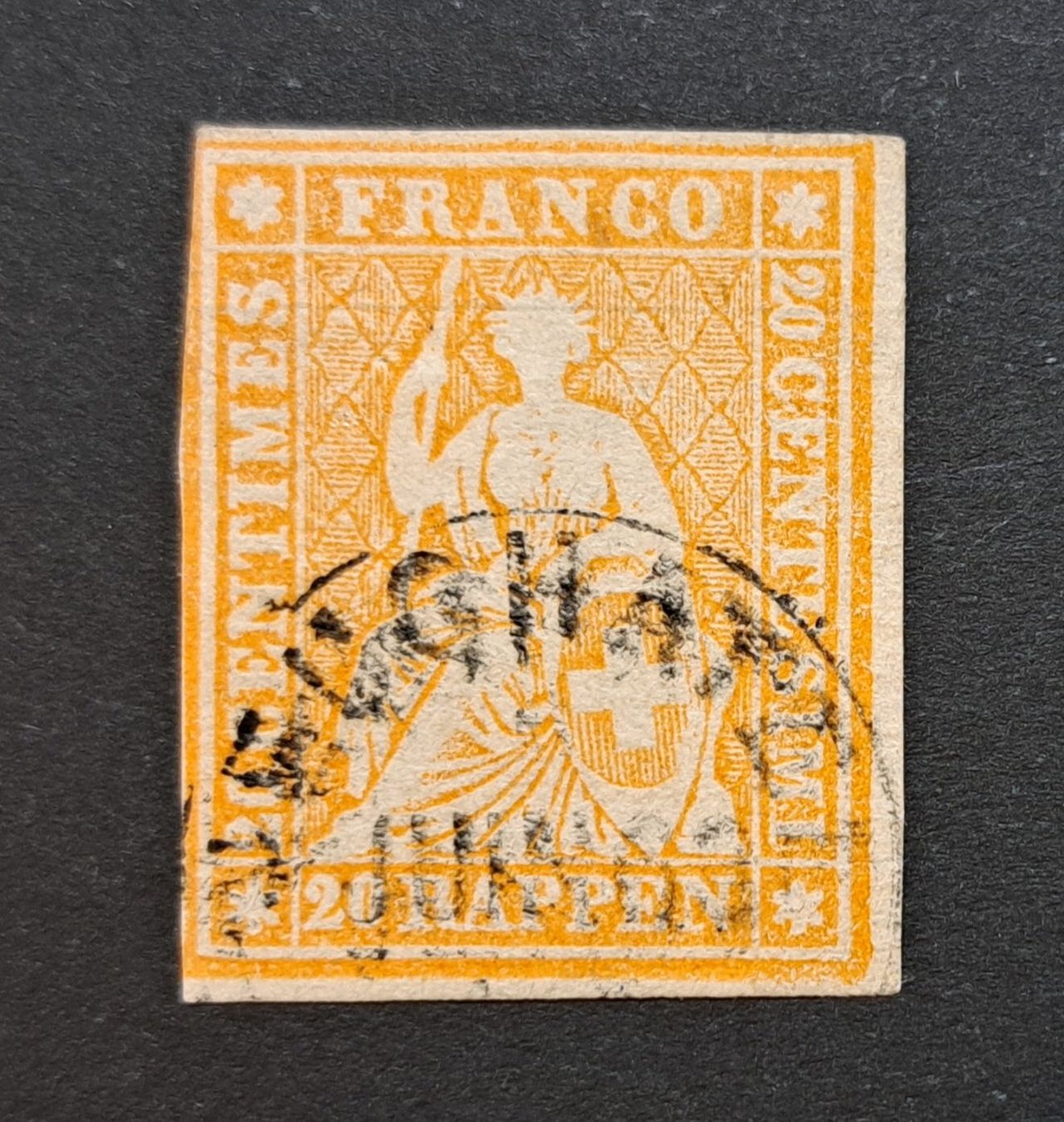 Tutti i francobolli: Strubel 25G / 25B4 mit Halbmond Stempel Neuchatel Bogenecke – Usato da Unterägeri venduto da PhilatelieStudiger