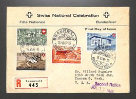 1946 FDC Pro Patria illustriert Einschreiben BRAUNWALD